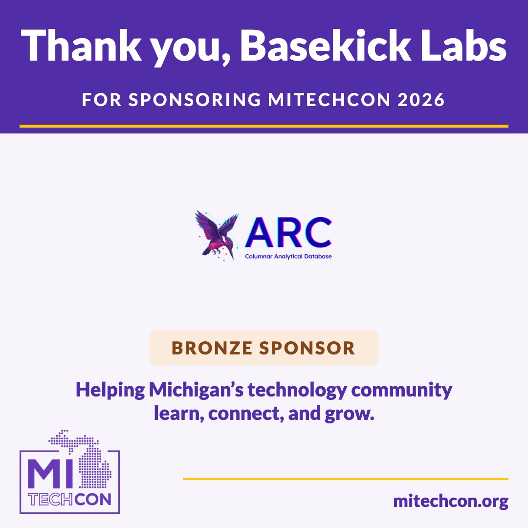 MITechCon's tweet photo. Thank you to Basekick Labs, our Bronze sponsor, for supporting MITechCon 2026 and helping Michigan’s technology practitioners meet, compare approaches, and learn from one another.

https://t.co/MUpU0fpXXV

#MITechCon https://t.co/znznJRfvdf