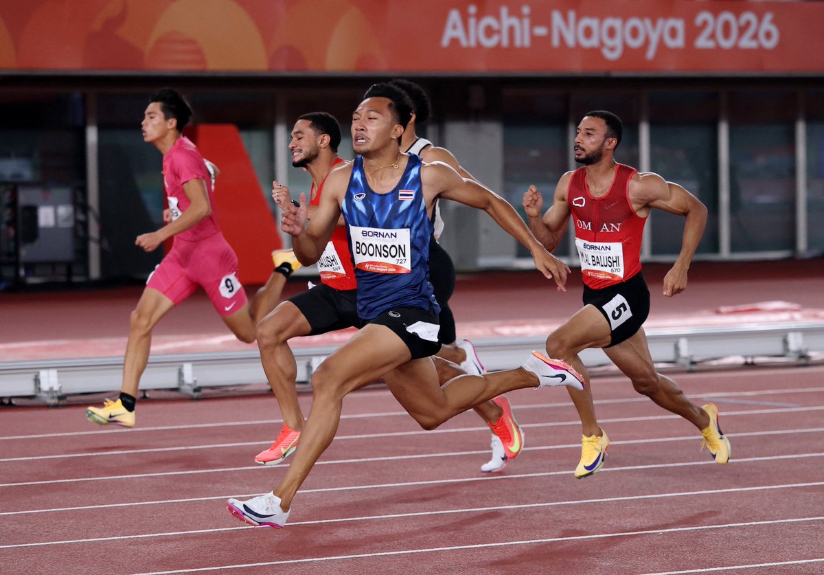 ONA_eng's tweet photo. #Oman's national athletics duo Ali Al Balushi and Mulham Al Balushi deliver a stellar performance in the men's 100m final at the 20th Asian Games, storming to a magnificent silver and bronze medal finish in a memorable triumph for the Sultanate of Oman. https://t.co/u0ba8gJ0KT