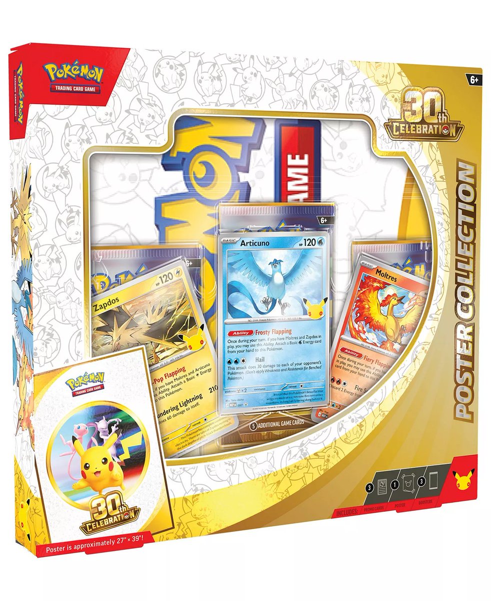 PokemonRestocks's tweet photo. 30th Celebration Poster Collection Still Going In/Out of Stock at Macy's for any Discounts or Gift Cards! ETB Sold Out! ✨

Poster Collection: https://t.co/0Raaeqi2iO
ETB: https://t.co/W7l8sKNzEE

Limit 2. Free shipping with rewards login.
#Pokemon #PokemonTCG #ad https://t.co/fmhjh53sOC