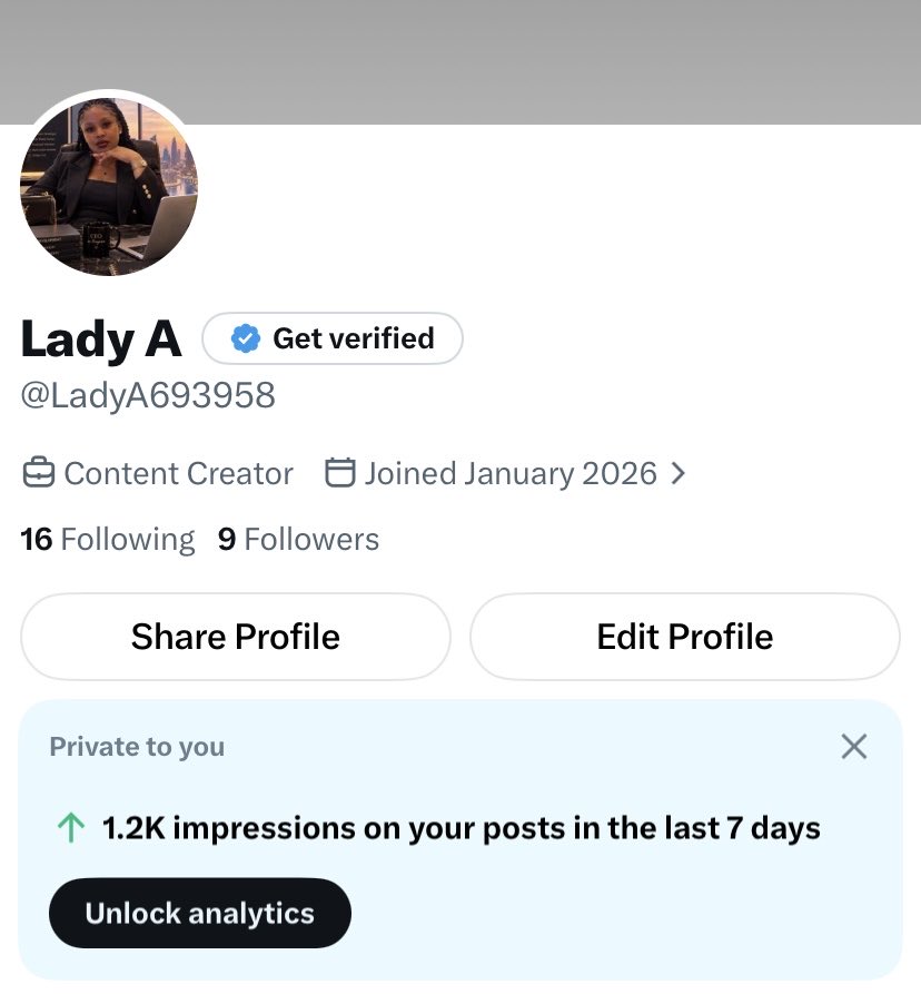 LadyA693958's tweet photo. From 0 to 1.2K impressions in just a few days! 🚀🔥 The results are already showing, and I’m honestly excited about what’s ahead. Learning, applying&amp;staying consistent, 
Big shoutout to #CryptoWithShola for the knowledge and guidance. 
This is only the beginning. https://t.co/5cv5f7lNBn