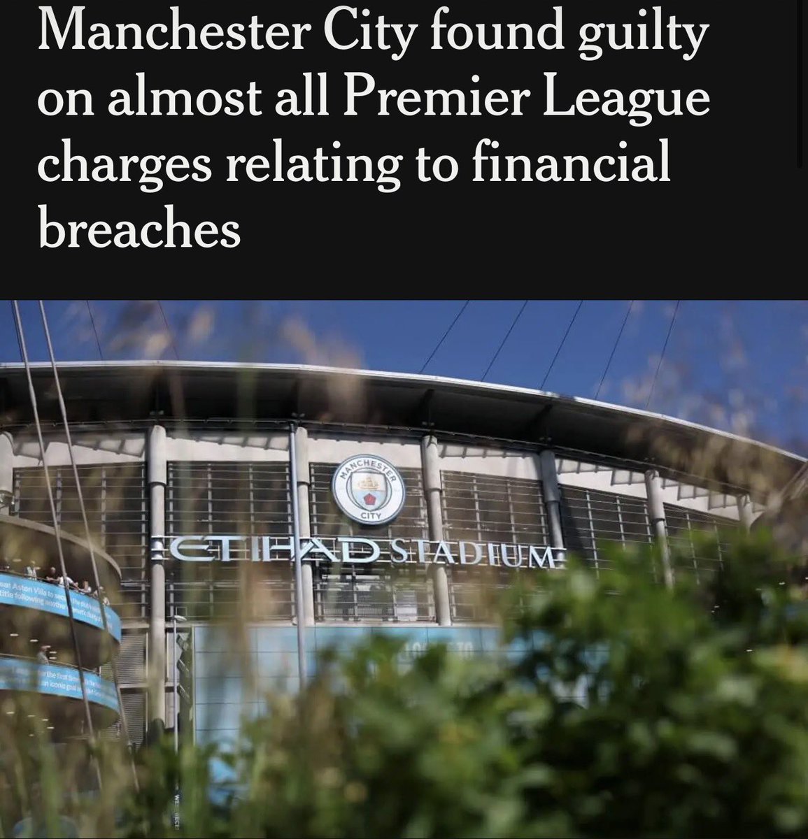 EricNjiiru's tweet photo. Man City have been found guilty on all but one of the 115 charges, the Athletic reports. 

@LotanSalapei it’s over! https://t.co/D09djvnacX