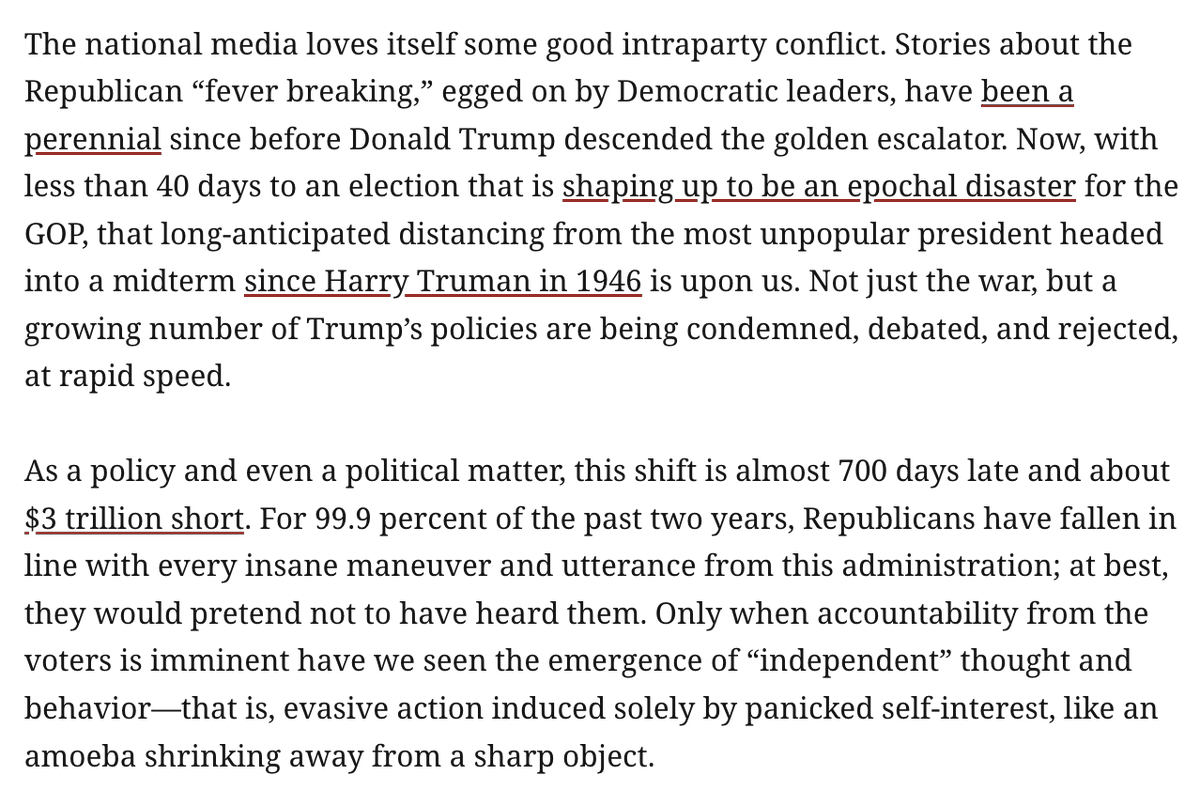 ddayen's tweet photo. There is no Republican "split" with Trump. It's catnip for access media, but the ploy to align with the supermajority of voters who can't stand the president is tissue-thin. The same people calling to end the Iran war voted yesterday to keep it going.
https://t.co/Q3w1JneiTy https://t.co/rPSpCVnOWC