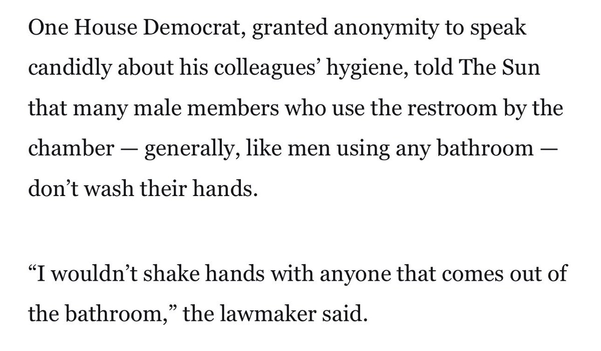 igorbobic's tweet photo. Peed myself silly reading this @emilyykennard story on the private bathroom used by House members 

And — guess what — House dudes are not washing their hands https://t.co/UbvzilZwc5 https://t.co/E3PMCgNow0