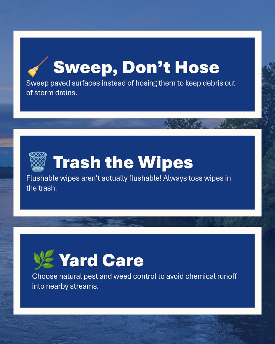 PennsylvaniaDEP's tweet photo. Weโre mid-way through #SourceWaterProtectionWeek! ๐ง๐ฑ
Clean drinking water starts long before it reaches your tap. Simple, everyday habits around your home go a long way in keeping our local rivers, streams, and groundwater clean.
Swipe through to check out 6 quick tips you can try today to help protect our water supply! โก๏ธ
#SourceWaterProtectionWeek #CleanWater #PADEP #WaterQuality