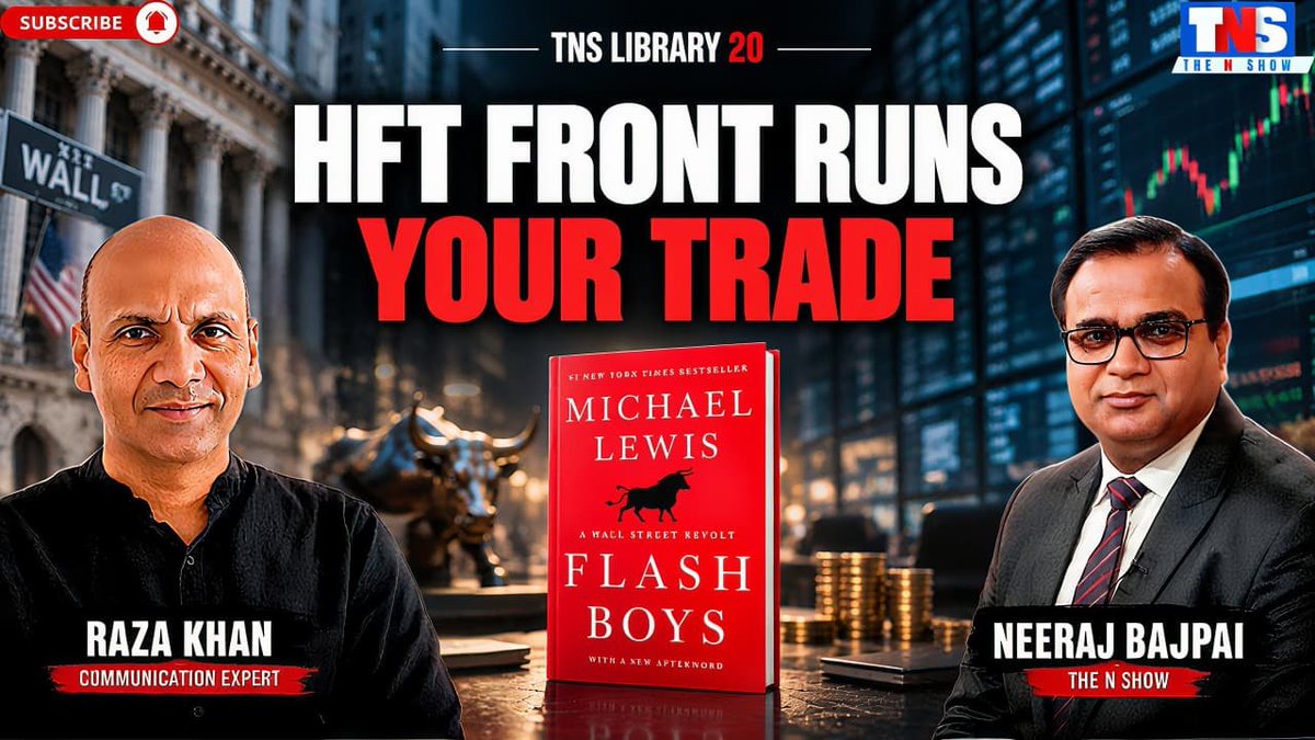 NeerajCNBC's tweet photo. What if the stock market is moving faster than you can even react? And what if milliseconds, or even microseconds, can decide who makes money and who loses it?
In this episode of #TNSLibrary, Neeraj Bajpai and communication expert Raza Khan explore the fascinating world of High Frequency Trading (HFT), Algorithmic Trading, Dark Pools, market latency, and the technological race for speed through Michael Lewis’ bestselling book #FlashBoys. @raza786_khan @Michaellewi1
https://t.co/QtVBZARDg9