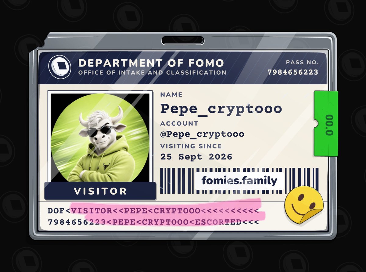 Pepe_cryptooo's tweet photo. visiting the department of fomo. no case yet. must be escorted at all times. @FomiesNFT #fomies https://t.co/jWMcJDNbOj
