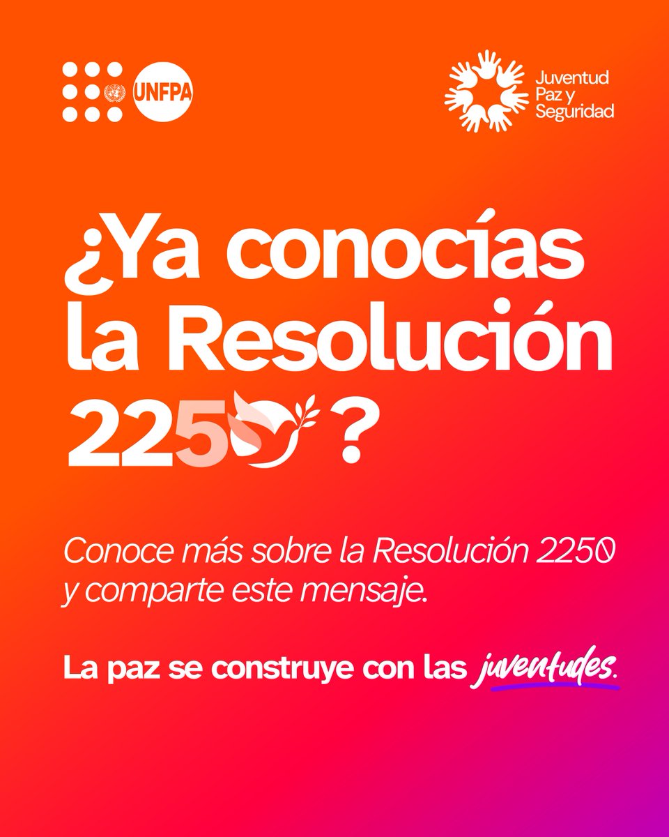 UNFPAGuatemala's tweet photo. Construir paz empieza en lo cotidiano. 🕊️

Cuando las juventudes participan, proponen ideas y se involucran en sus comunidades, contribuyen a sociedades más pacíficas e inclusivas.

La Resolución 2250 reconoce su importante papel en la construcción de paz. https://t.co/kIM0qqT7rO https://t.co/82MLEDuvvi