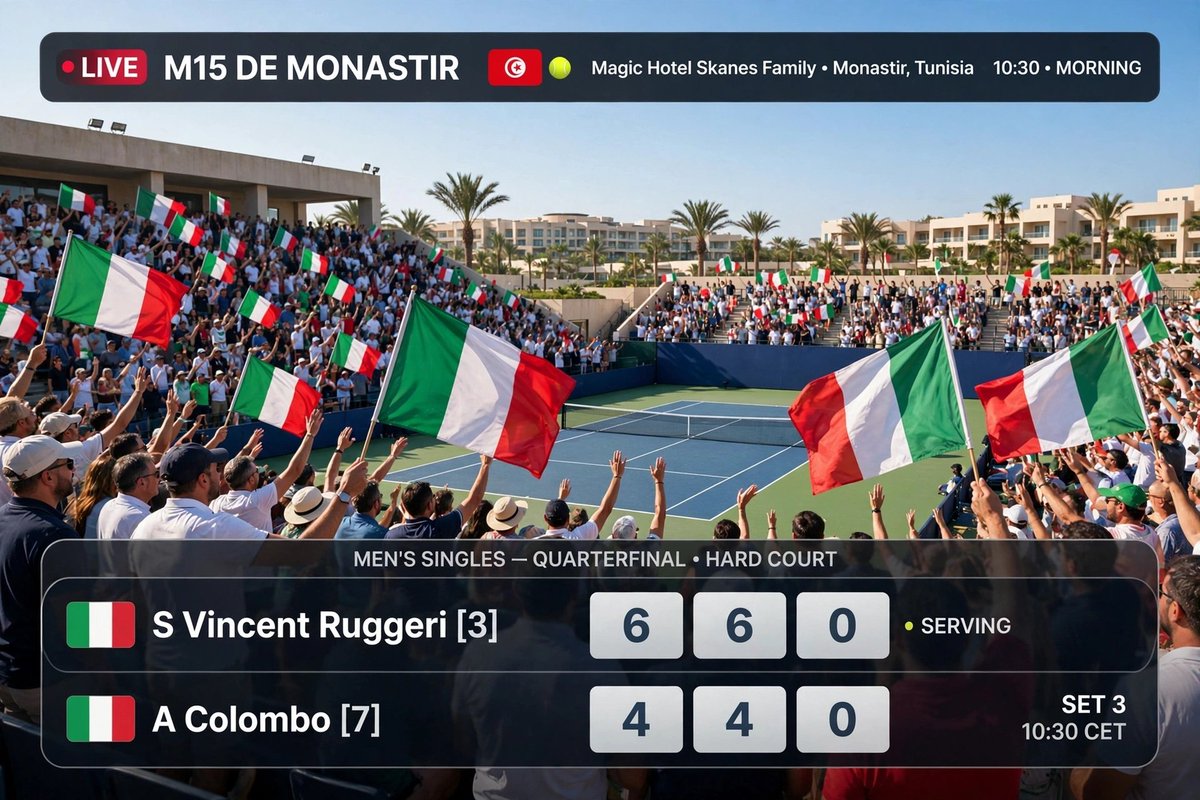 SportPerTuttiOk's tweet photo. ITF M15 de Monastir 🎾🇹🇳 | Cuartos de Final 

S Vincent Ruggeri [3️⃣] 🇮🇹 6️⃣ | 6️⃣
A Colombo [7️⃣] 🇮🇹 4️⃣ | 4️⃣

#ITF #M15Monastir #Monastir #Tunez #SVincentRuggeri #AColombo #Italia #Italie https://t.co/v0yJ8eBBz4