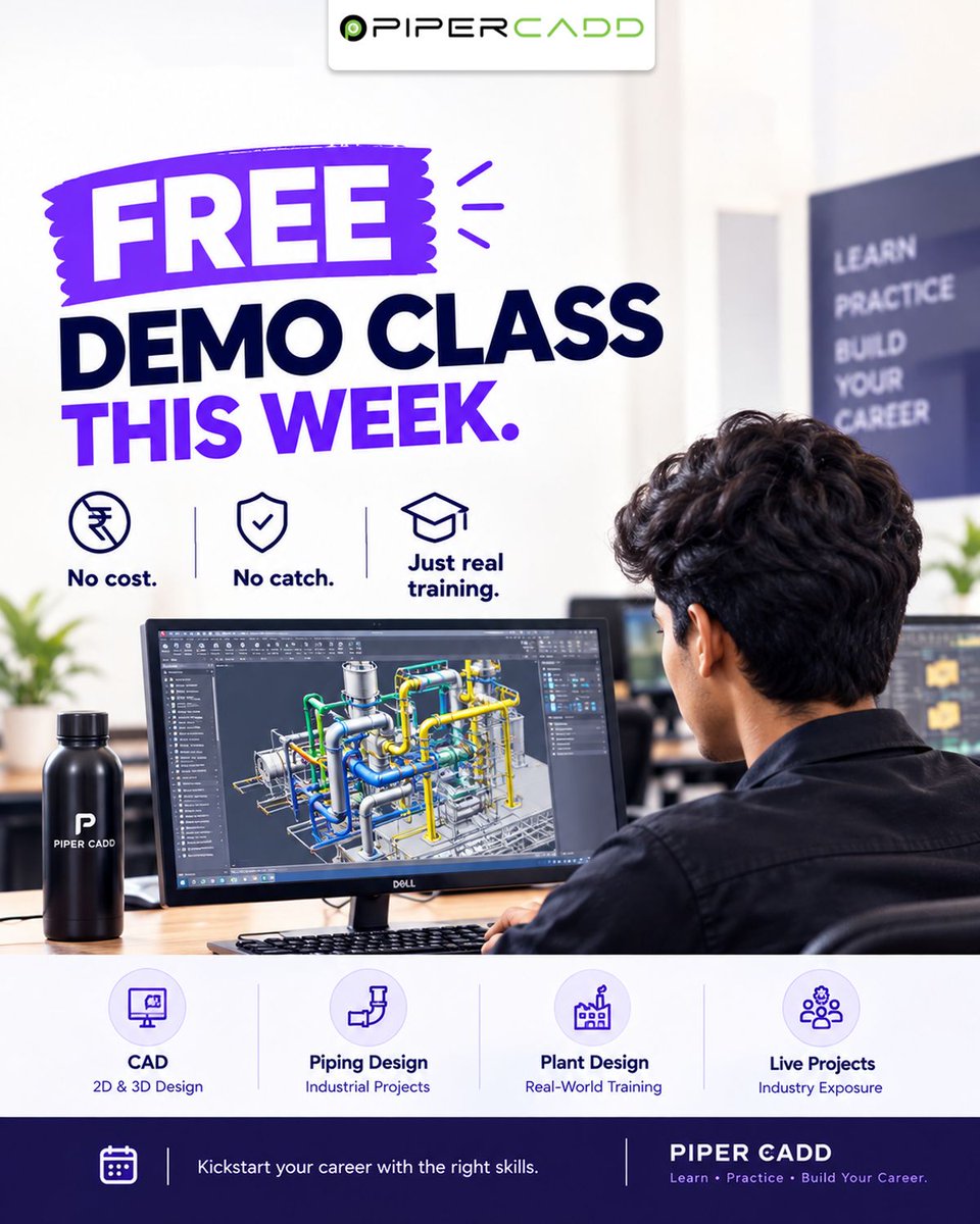 PiperCadd's tweet photo. Experience the training before you enroll. 🎓
Join our FREE Demo Class and explore real industry-focused training.

#PiperCADD #FreeDemoClass #CADTraining #PipingDesign #PlantDesign #CADCareer #EngineeringSkills #CareerGrowth https://t.co/jviyO4Tx8Z