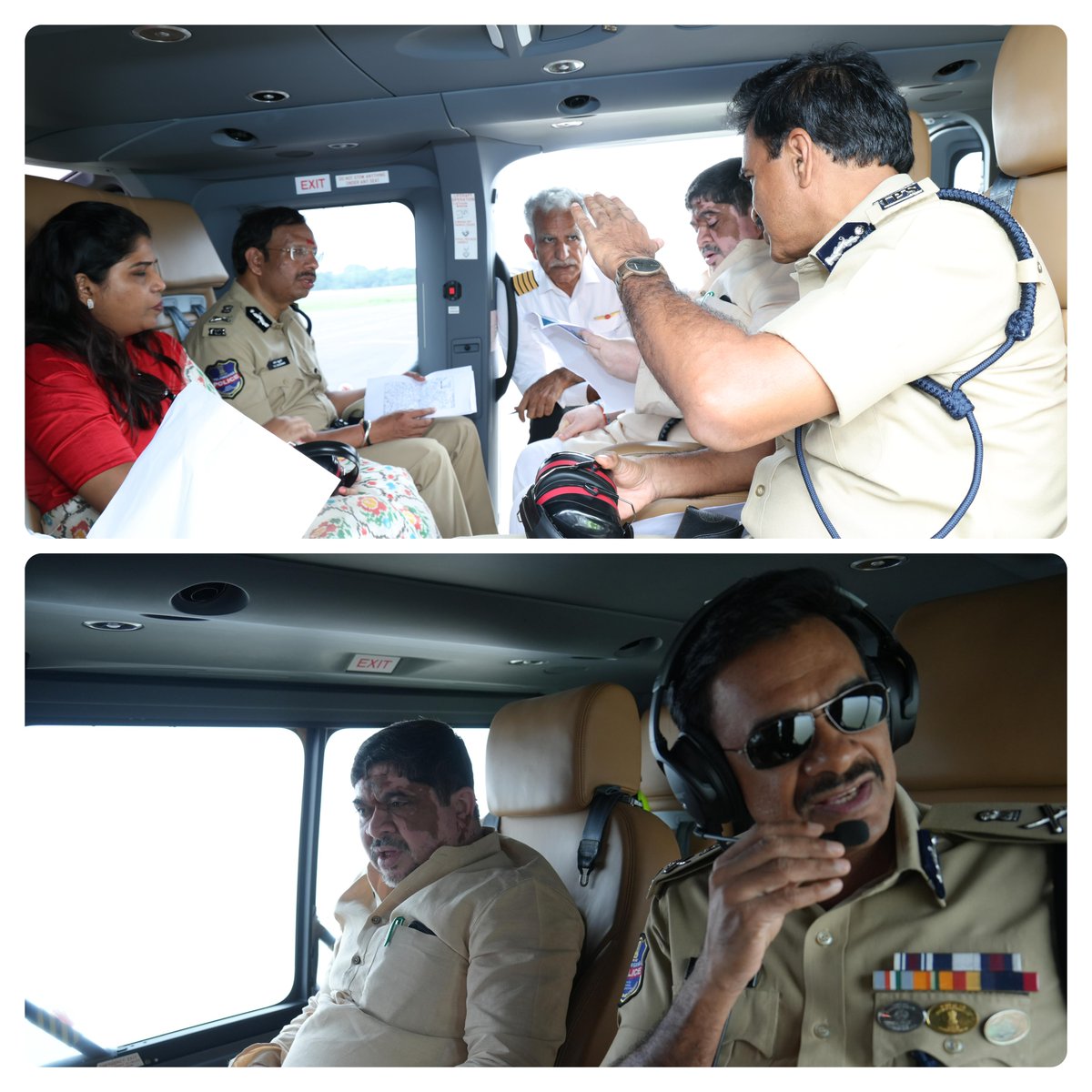 CVAnandIPS's tweet photo. Went for an aerial survey with Hon’ble Minister Ponnam Prabhakar garu and senior officials at 3 pm to assess the movement of idol-laden vehicles and the immersion arrangements across the CURE area.

Observed that the number of vehicles on the roads is less than expected. Our teams may have a long night ahead. After coming back instructed all unit officers to talk to the organisers and speed up. 

Will brief the media at 7:30 pm today on the situation across the entire state.