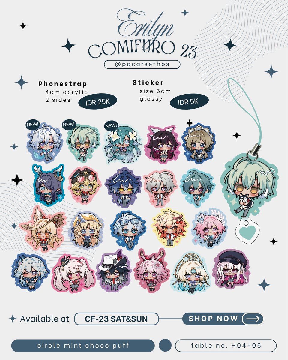 pacarsethos's tweet photo. [💖🔁 are very appreciated]
erilyn’s #cf23 merch PO OPEN!

🍰 pick-up both days &amp; mail order
🍰 table no. H04-05
🍰 genshin impact, honkai star rail (hsr), ateez

📆 po deadline: 5 oct 2026
🔗 order form https://t.co/WNXi2QYxGL

#comifuro23 #comifuro23catalogue https://t.co/RPJ0xrkSYo