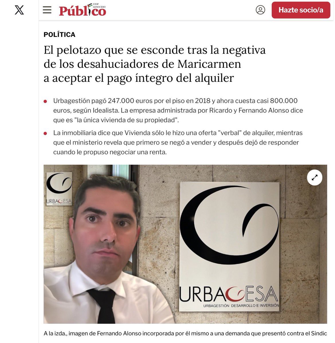 anluma99's tweet photo. Pelotazo con ancianos en España

El inmueble no se compró barato pese a tener una inquilina protegida, sino precisamente por eso. El contrato antiguo era presentado como una carga, un obstáculo para la rentabilidad inmediata, una anomalía que el mercado esperaba pacientemente corregir.
Y entonces ocurre lo previsto: la anciana desaparece del contrato - porque se marcha, porque muere, porque la desahucian- y el piso se libera. No hace falta reformarlo, ni mejorarlo. Basta con que deje de estar protegido. En ese instante, el inmueble se revaloriza de forma automática.
Eso es el pelotazo inmobiliario: comprar un activo lastrado por una relación arrendaticia antigua y esperar a que la vida o las leyes hagan el trabajo sucio. Después, convertir una vivienda asequible en un producto de mercado pleno. La ganancia no procede de construir, cuidar o mejorar, sino de sustituir a quien tenía derecho a vivir allí por quien puede pagar más.