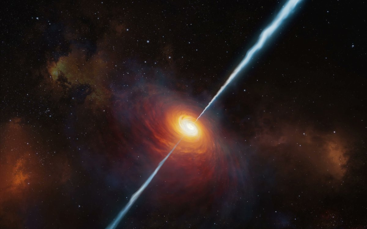 latestinspace's tweet photo. NEWS 🚨: Astronomers found a black hole in our galaxy firing a jet of plasma directly toward Earth

The good news is the jet is spread too thin to affect us by the time it arrives 😅 https://t.co/Mxdd7hgajV