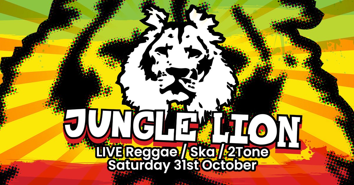 glossopballroom's tweet photo. Jungle Lion - Saturday 31st October
Tickets https://t.co/J2ZFkC58pF
Performing a mix of early SKA, later 2Tone SKA  as well as Reggae tunes by Bob Marley, the Upsetters, Jimmy Cliff, etc.

Doors: 8.00pm

#glossop #junglelion #ska #reggae #2tone #livemusic @JUNGLE_LION_SKA https://t.co/daUZzFqdJO