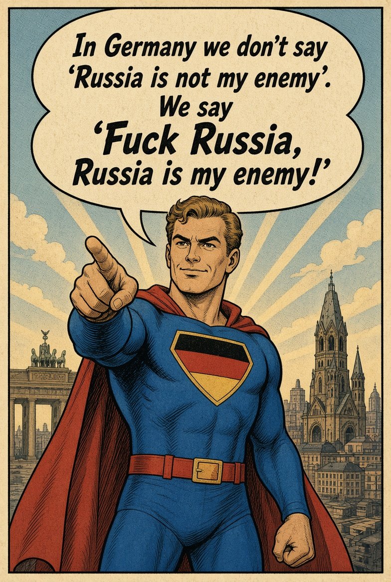 66pandabrother's tweet photo. In Germany we don’t say "Russia is not my enemy".
We say "Fuck russia, russia is my enemy!" https://t.co/HX1O00m1iG