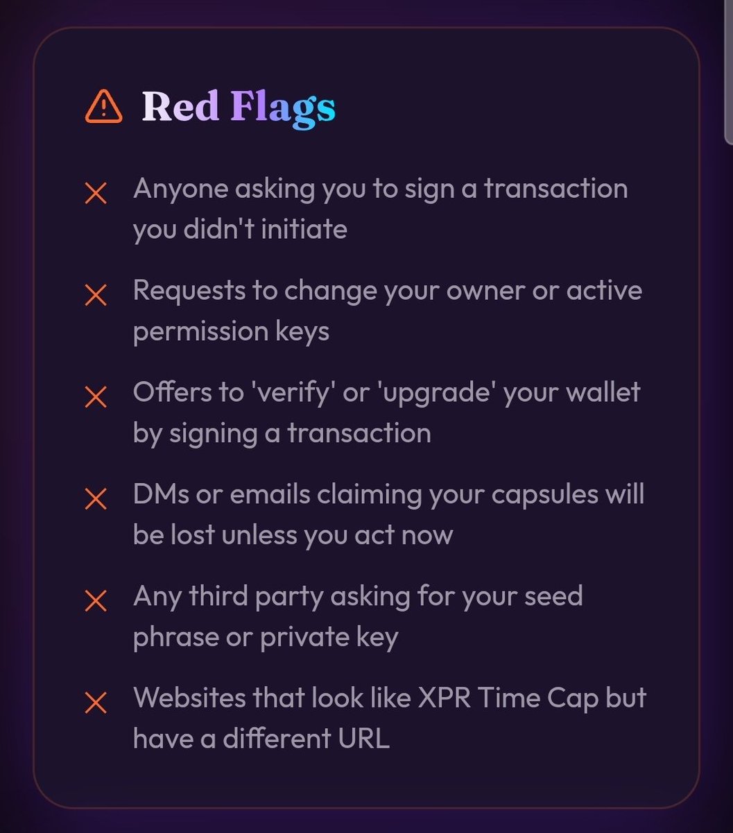 TimeCap_XPR's tweet photo. ⚛️ XPR TIME CAP DOESNT EXSPOSE PRIVATE KEYS. 

VISIT OUR SECURITY PAGE TO LEARN MORE
https://t.co/thq4wzkque
$XPR https://t.co/qcYOgdOWwZ