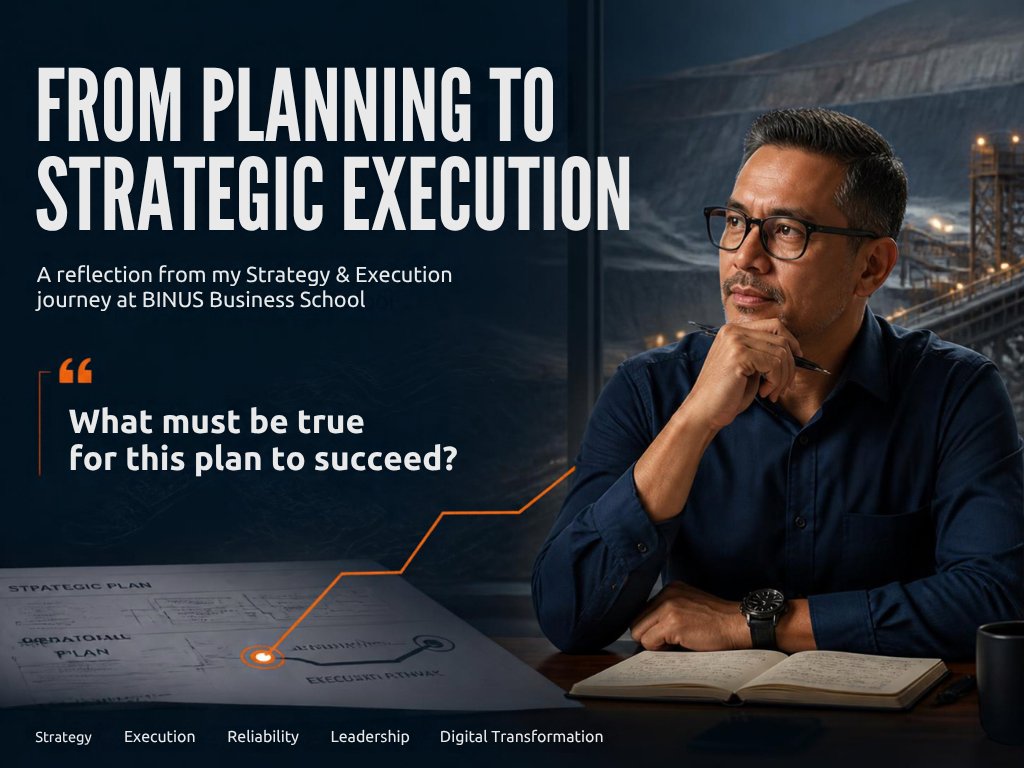 IAMIQBALM's tweet photo. One experience that significantly shaped how I think about strategy was my Master’s journey at @bbs_binus , where I focused on Strategy & Execution.

I began the program with several years of experience in planning, maintenance, and mining operations.

The program encouraged me to look beyond operational planning and consider broader questions:

How does strategy translate into execution?

How do organizations align people, resources, capabilities, and priorities?

And why do strong strategies sometimes fail despite good intentions?

One key lesson remains with me:
Strategy is not complete when the plan is approved.
Strategy becomes real when the organization can execute it consistently.
My studies deepened the connection between my operational experience and the underlying strategic concepts.

It also changed the questions I ask today, shifting from:

“What is the plan?”
to:
“What must be true for this plan to succeed?”

This shift continues to influence my approach to strategic planning, reliability, leadership, digital transformation, and execution.