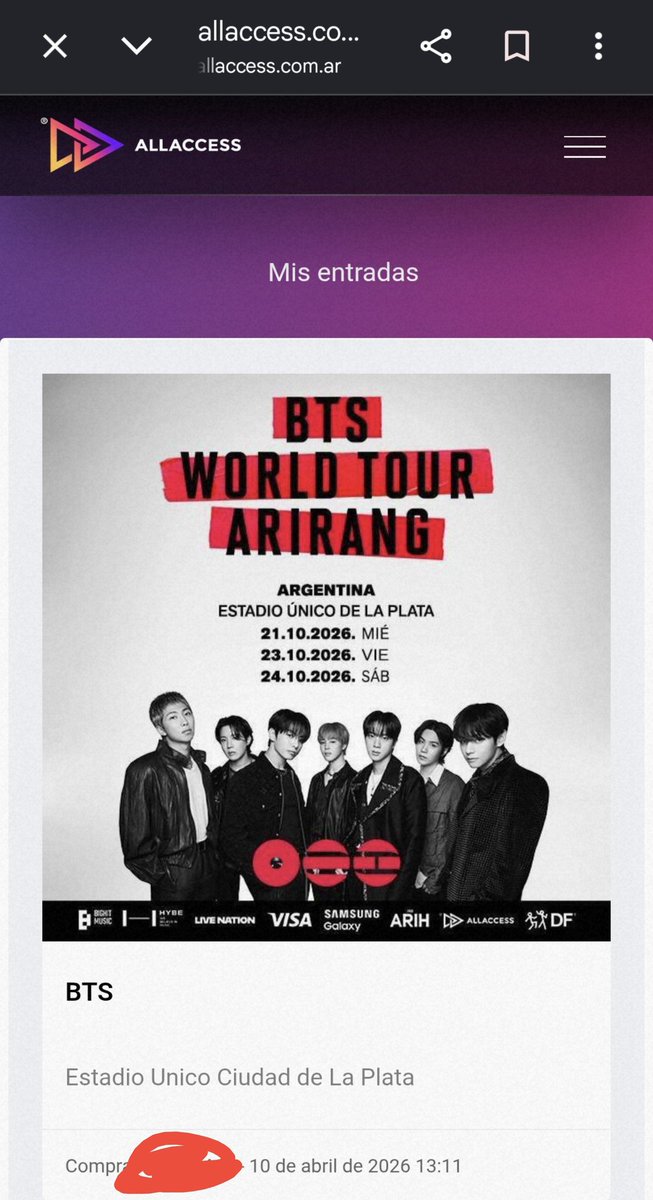 max_m1253's tweet photo. @Namvope SELLING TICKETS  
Hey, selling 2 tickets to see BTS on October 23.  
For personal reasons, I won't be able to attend.  
Any questions via DM 💜  
#BTS_ARİRANG  
#BTS_WORLDTOUR_ARİRANG https://t.co/0BGio3h8L8