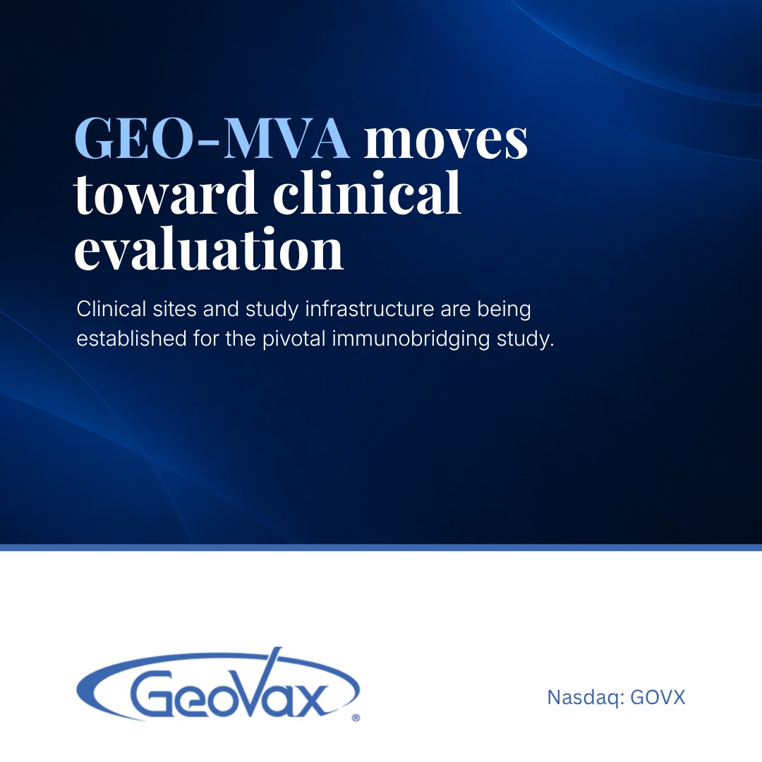 Geovax_News's tweet photo. Clinical execution is taking shape for GEO-MVA. GeoVax has selected the CRO and European sites planned for the pivotal immunobridging study, with recruitment flexibility built into the program. 

Learn more: https://t.co/A3BXzPCphA $GOVX https://t.co/k6GoHfsXj4