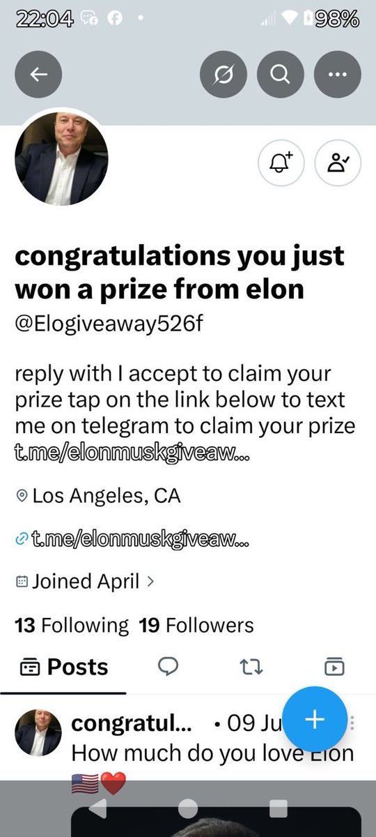 JonathanWilsp's tweet photo. Take note of these people who message you and claim to be Elon They are all scam 🚫

They tell you that you've won gift 🎁 and Car 🚗 it's all a trick and scam🚫 

Report and Block them immediately
Do not interact with them‼️ https://t.co/RDhJJnS2tM