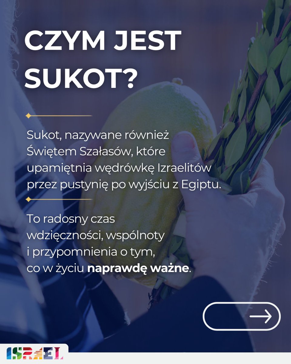 IsraelinGdansk's tweet photo. Dziś po zachodzie słońca rozpocznie się Sukot, radosne żydowskie Święto Szałasów, upamiętniające wędrówkę Izraelitów przez pustynię.

Wszystkim obchodzącym to święto życzymy czasu pełnego radości i bliskości.

Chag Sukkot Sameach! 🇮🇱 https://t.co/exP5Y1FN6A