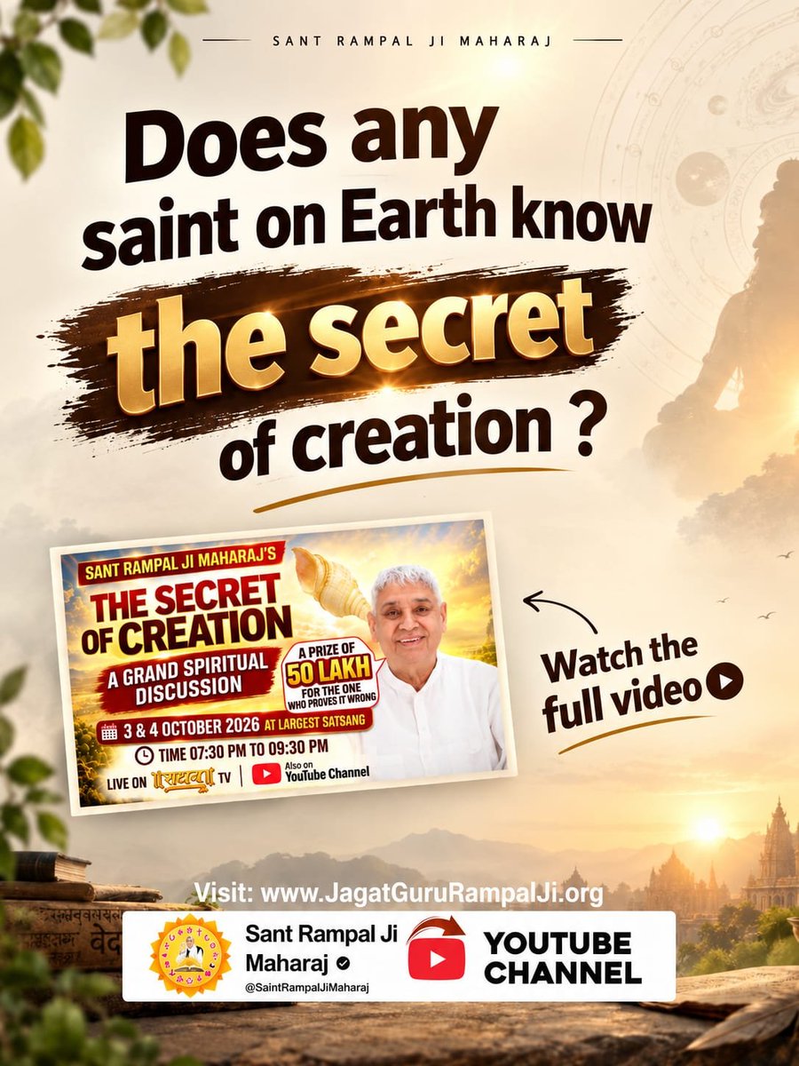 vivan_360's tweet photo. #OpenChallengeBy_SantRampalJi
शास्त्रों के ईश्वरीय संविधान में दर्ज सृष्टि रचना के प्रमाण से क्यों भागते हैं धर्मगुरु?
देखें खास वीडियो "शास्त्रार्थ का शंखनाद" Sant Rampal Ji Maharaj YouTube Channel पर।
शास्त्रार्थ का शंखनाद https://t.co/8Ou2K5DdWy