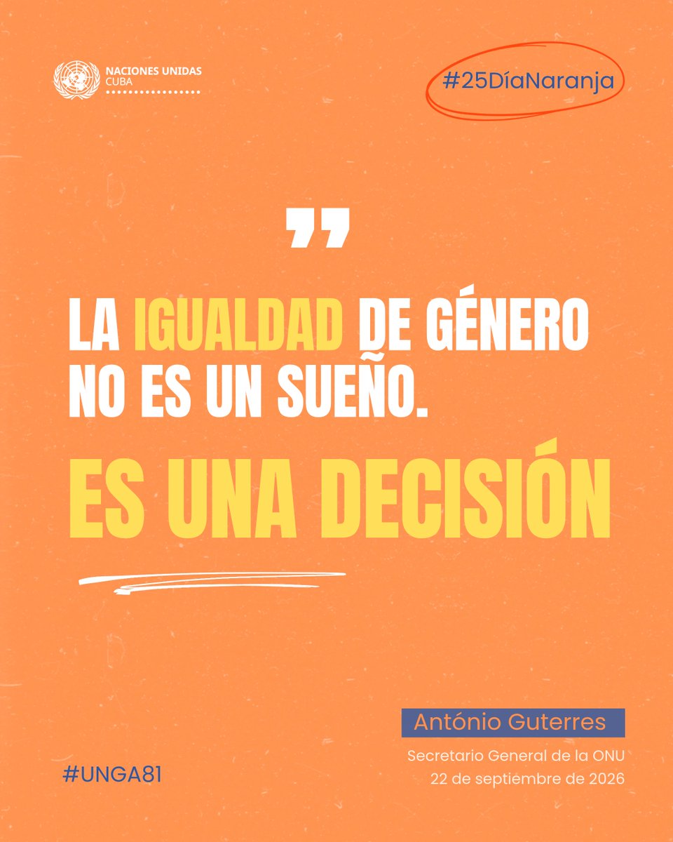 ONU_Cuba's tweet photo. 💜 La igualdad de género es una decisión.

En #UNGA81, @antonioguterres anunció que, por primera vez en su historia, @UN alcanzó la paridad de género en puestos de liderazgo, sedes y personal profesional.

💬"Si Naciones Unidas puede cambiar, el mundo también puede".

#25DNaranja https://t.co/EeNO6tOxWG