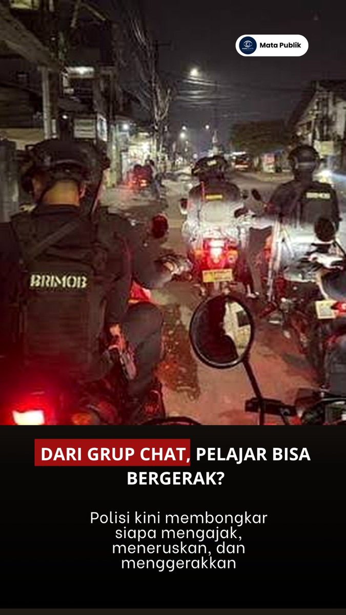 MataPubliksd's tweet photo. 🚨 DARI GRUP CHAT, PELAJAR BISA BERGERAK?

Polisi di Kota Bekasi sedang menelusuri dugaan mobilisasi pelajar lintas sekolah melalui media sosial.

Bukan cuma siapa yang ikut. Jejak siapa yang mengajak dan meneruskan pesan juga sedang dibongkar. 🧵
#jagaindonesia https://t.co/9QHdZjzzzu