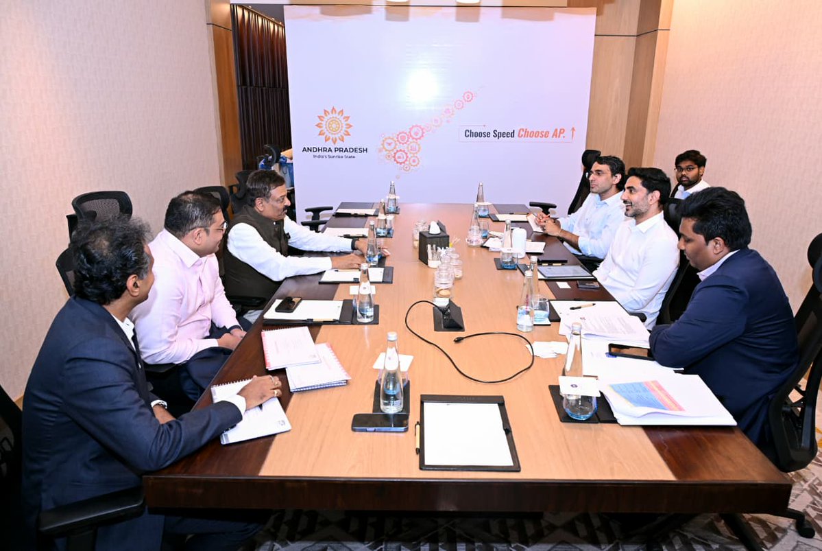 naralokesh's tweet photo. It was a pleasure to meet Mr Jigish Doshi, MD of Vishakha Group, in Ahmedabad.

The group has expressed interest in developing a flexible packaging plant and a renewable manufacturing project in AP. With companies such as ReNew and Premier Energies already investing in the State, AP is emerging as a strong clean-energy manufacturing destination.

Mr Doshi and his team would be visiting the state soon to visit prospective sites for their upcoming investments.
#ChooseSpeedChooseAP