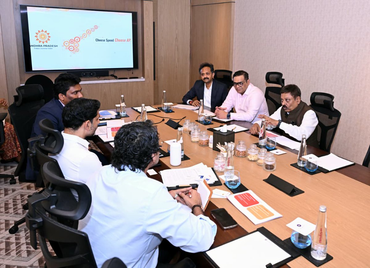 naralokesh's tweet photo. It was a pleasure to meet Mr Jigish Doshi, MD of Vishakha Group, in Ahmedabad.

The group has expressed interest in developing a flexible packaging plant and a renewable manufacturing project in AP. With companies such as ReNew and Premier Energies already investing in the State, AP is emerging as a strong clean-energy manufacturing destination.

Mr Doshi and his team would be visiting the state soon to visit prospective sites for their upcoming investments.
#ChooseSpeedChooseAP