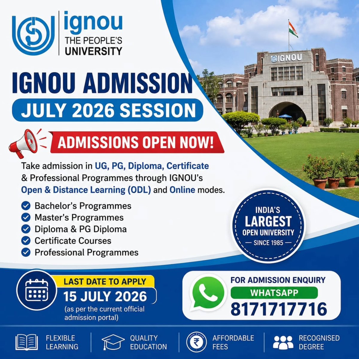 Florentinavh5c's tweet photo. قبول IGNOU يوليو 2026 https://t.co/1gKjheqZhh