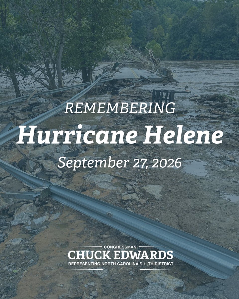 RepChuckEdwards's tweet photo. Two years ago today, Hurricane Helene devastated Western North Carolina.

Our communities have shown incredible strength over the past two years, but recovery takes time.

There’s still work ahead and I’ll continue working to ensure that Western North Carolina has the resources and support needed to finish the job.