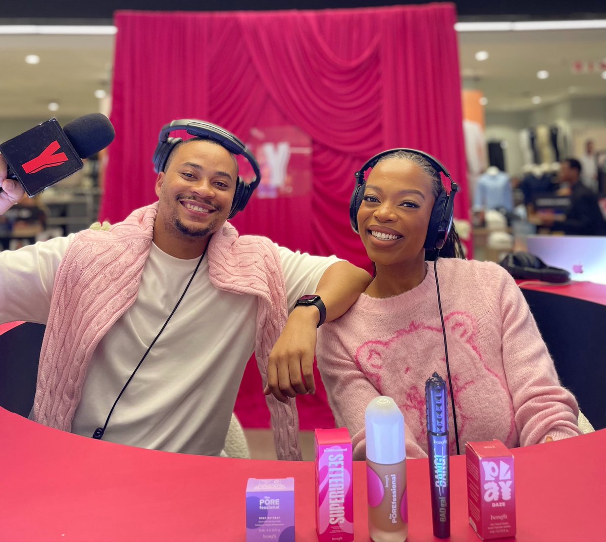 Yfm's tweet photo. @AyandaMVP and @__sinaye are broadcasting LIVE from Edgars Sandton with #BenefitSA π https://t.co/pbPfnstmLX