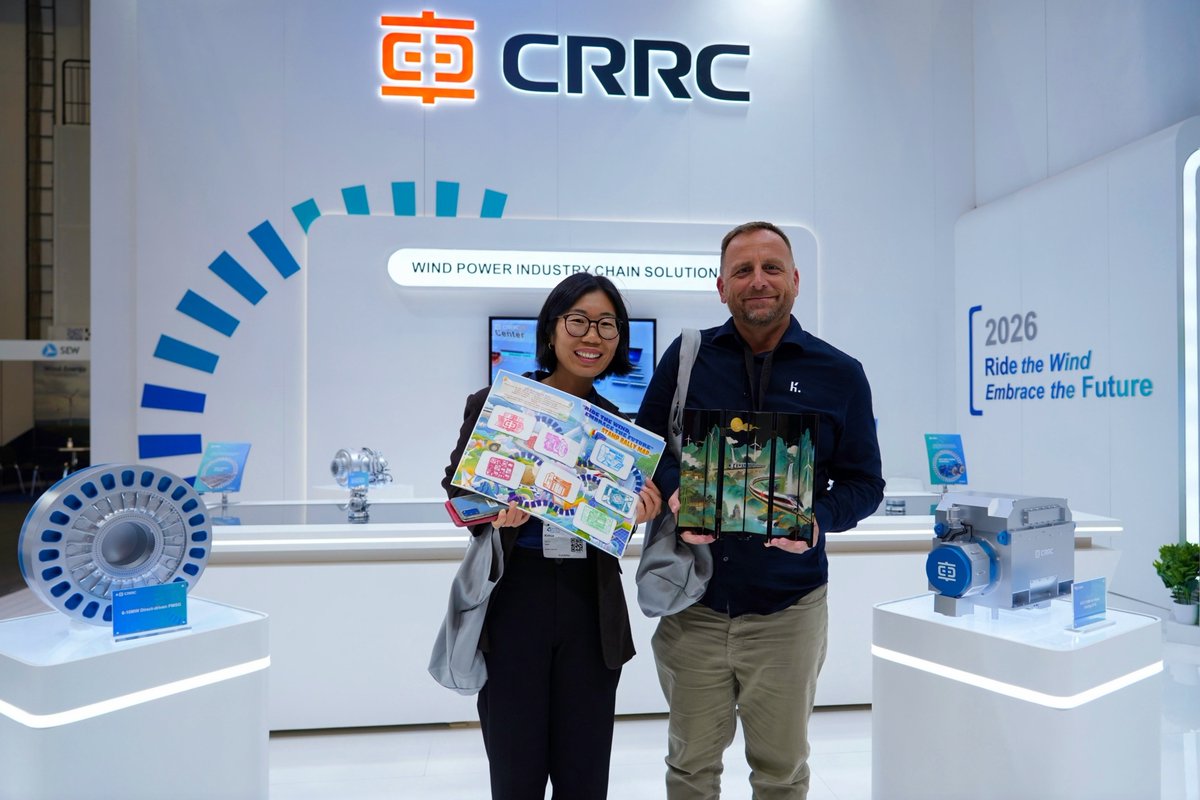 CRRC_global's tweet photo. ⚡ A busy final day at WindEnergy Hamburg 2026! CRRC’s booth continued to draw international visitors, with strong interest in our 66 kV oil-immersed transformers for offshore wind and 35 kV dry-type transformers for onshore wind.

High capacity, compact design, high efficiency and low partial discharge—our technical team explained these features and discussed how the transformers can meet different project needs across international markets. The conversations opened up promising opportunities for future collaboration.

🤝 Thank you to everyone who visited us in Hamburg. The exhibition is coming to a close, but let’s keep the conversations going!

#CRRC #WindEnergyHamburg2026 #WindPower