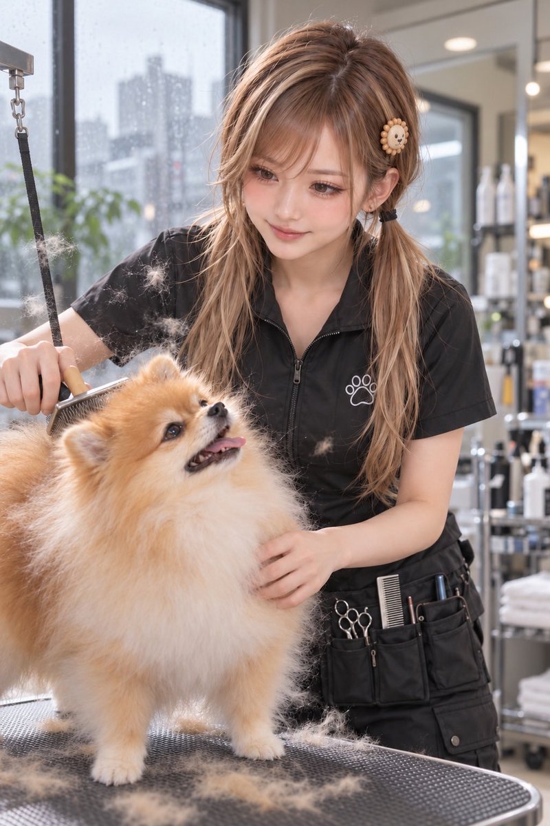 renapi430's tweet photo. 雨の土曜日、サロンにはふわふわのポメラニアンが来てくれました🐾

ブラッシング中にふっと顔を上げて、この表情。
思わずれなも笑顔になりました☺️

#れなぴ #トリマー #ポメラニアン #AI美女 https://t.co/251md7tFmt