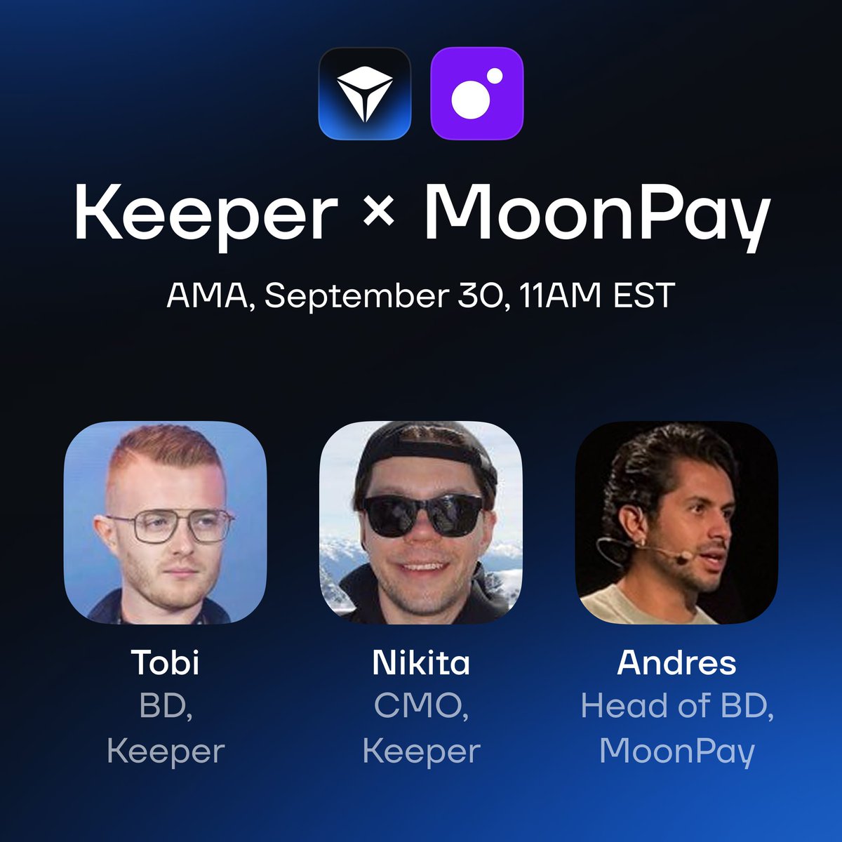 keeper_wallet's tweet photo. Keeper & MoonPay AMA: zero bridges, one tap

Going live with @moonpay on X Spaces to talk about how multichain wallets should actually work.

Wednesday, September 30, 11AM EST (5PM CET)

Speakers: @just_crypto_fan , @tobiasjlewis (Keeper) and andres(@moonpay)

What we're covering:
- The market right now: trends, what's hot, what people are actually buying
- What happened in Keeper's first week as multichain
- The MoonPay partnership: what it powers inside Keeper today and what's next

Contest for this one: LIKE, RT and tag two friends on this post, 5 random winners get $20 each, drawn after the Space

5 best questions asked live get 5 raffle tickets each toward the Mystery Raffle

see you there
