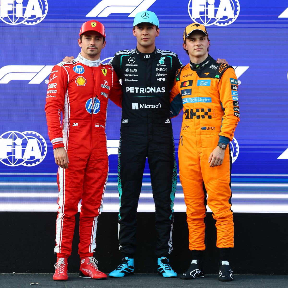 F1's tweet photo. Our qualifying top three! 🥈🥇🥉

#F1 #AzerbaijanGP https://t.co/SJX4MKGsNo