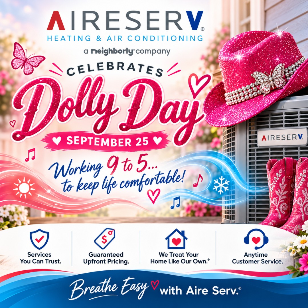 AireServDFW's tweet photo. 🎶 Working 9 to 5… and keeping life comfortable! 💗🤠 Aire Serv of Dallas is celebrating Dolly Day with big heart, bright energy &amp; a little extra sparkle. Happy Dolly Day, Dallas! ✨ #DollyDay #DallasHVAC #AireServ https://t.co/ext3ny2I9e