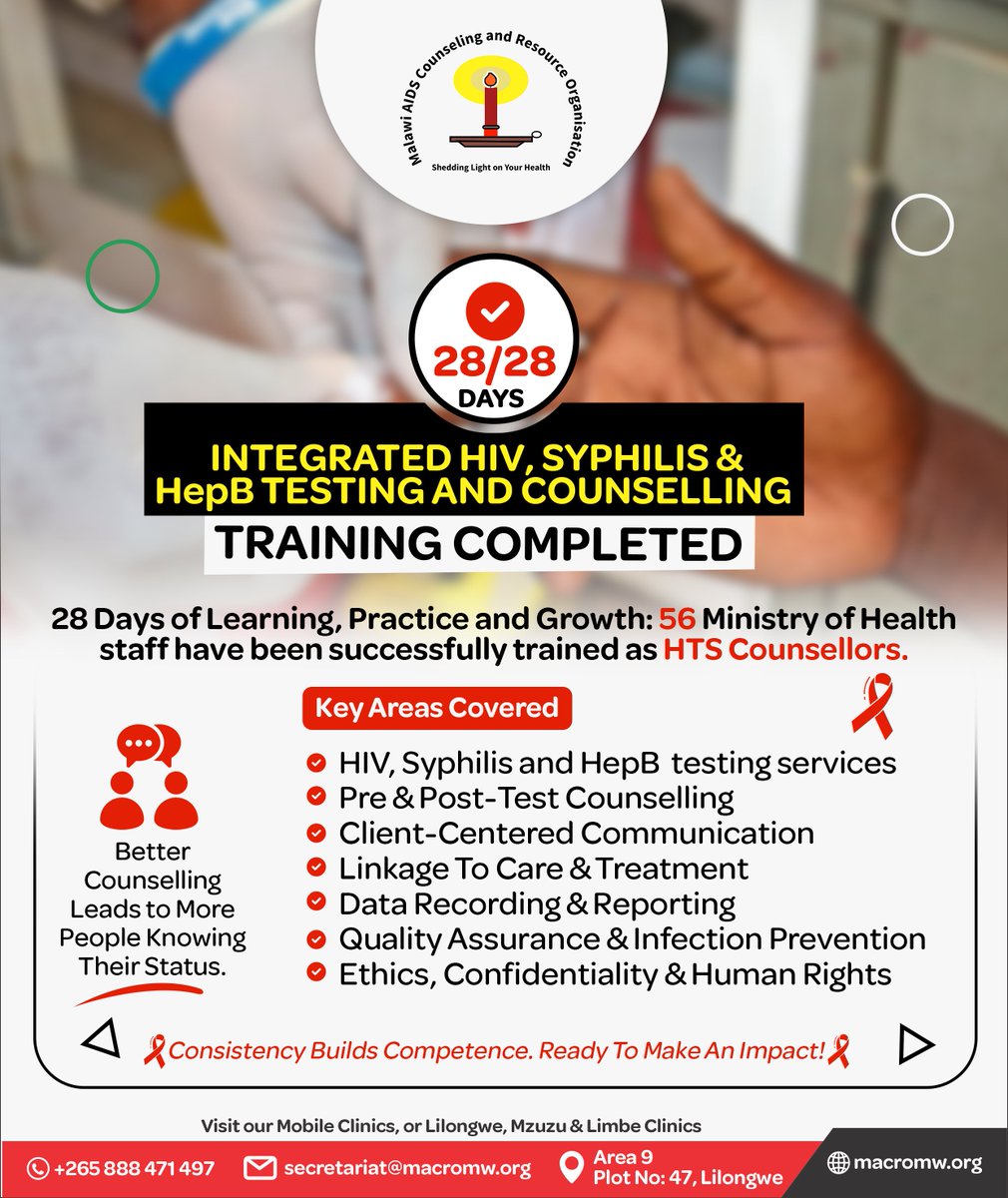 MACROMalawi's tweet photo. MACRO TRAINS 61 HEALTH WORKERS TO EXPAND INTEGRATED TESTING SERVICES

61 Ministry of Health health workers are today sitting their final examinations across Lilongwe, Blantyre and Zomba, marking the final stage of a 28-day training programme aimed at expanding access quality. https://t.co/PEBJcmt6Xc