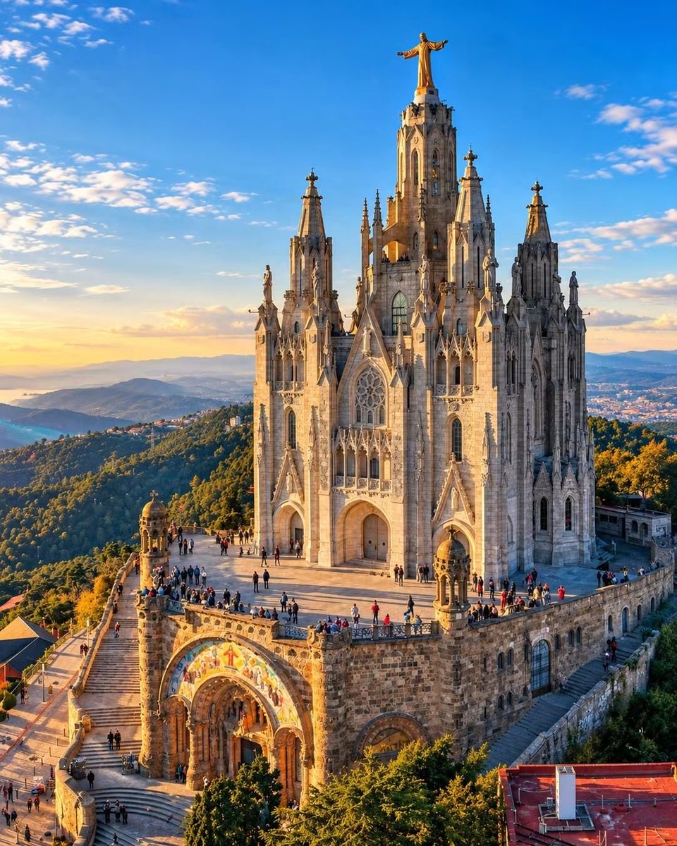 WildscapeWonder's tweet photo. Temple Expiatori del Sagrat Cor stands on Tibidabo Hill in Barcelona, Spain 🇪🇸 https://t.co/ZYmkIFGrKe