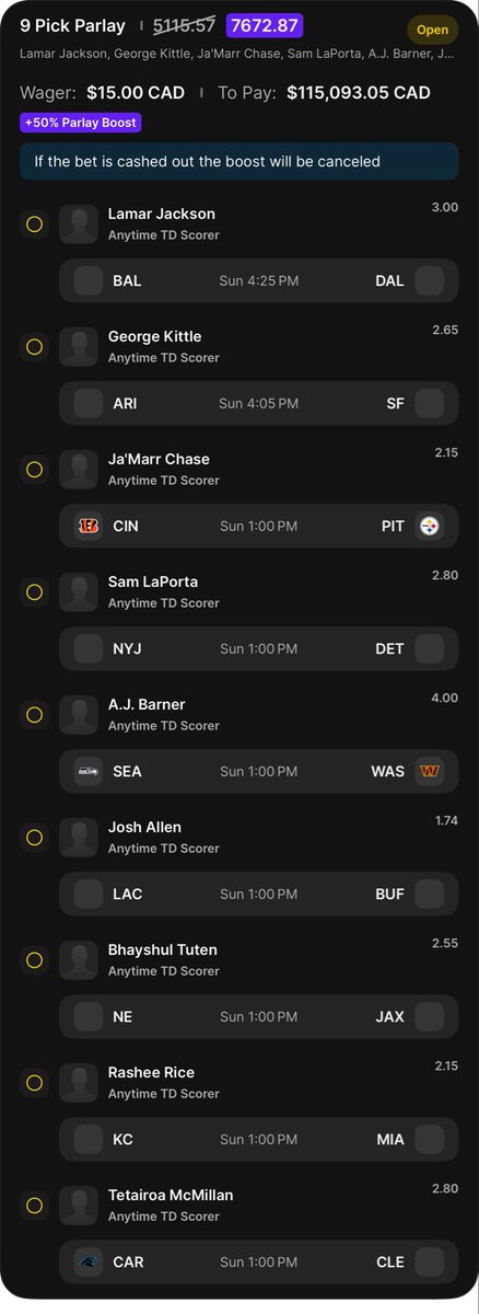 LazarusPitBets's tweet photo. #gamblingtwitter patiently waiting for NBA , but here’s a NFL TD lotto for sunday . https://t.co/JzWUkzheWb