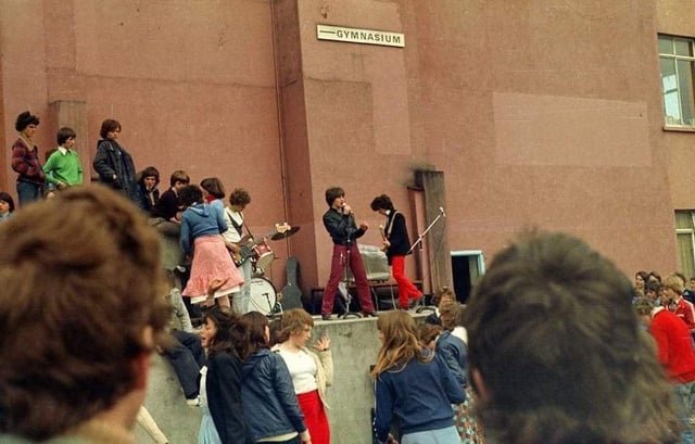 diamond_declan's tweet photo. Waiting at the gates of the school in Dublin now to collect my son and listening to With Or Without You being played live whilst my son is inside watching U2 perform on stage. They formed at his school 50 years ago this very day. Playing the same stage as below https://t.co/rtwW3dBc0s