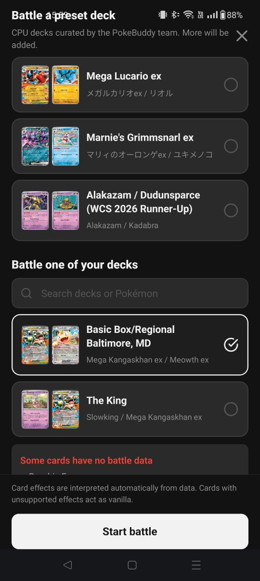 BerMichalPL's tweet photo. @PokeBuddyApp First of all, great work! I am an android user, I saw some bugs: 1st, in the match replay I have almost every card without an image; 2nd deck import from Live does not work; 3rd I can't test my deck, I have the error 'some cards have no battle data'. https://t.co/SwJnQ1QJk6