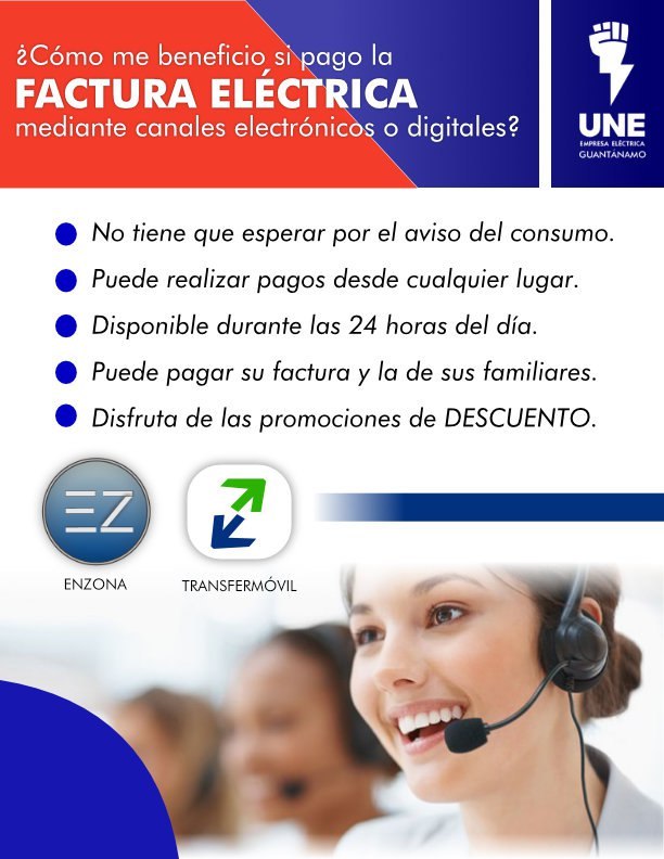 ElecGuantanamo's tweet photo. Si no lo conocias aqui tienes los pasos para pagar tu factura eléctrica mediante canales electrónicos o digitales.Un beneficio que te ofrece promociones de descuento. #Hazlofácil. #GuantánamoNoSeDetien. https://t.co/1W3ct775De