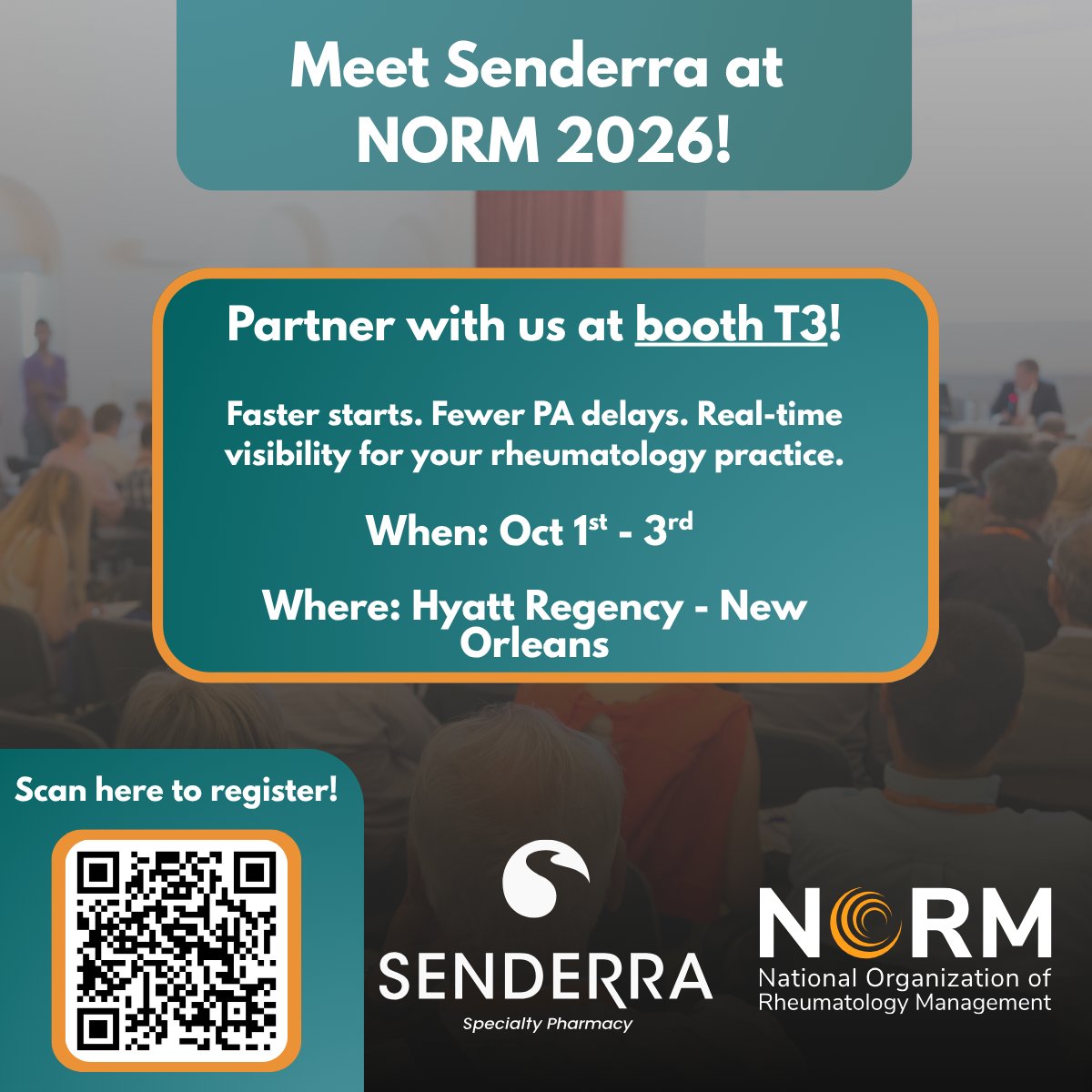 Senderra_RX's tweet photo. Senderra Specialty Pharmacy is heading to New Orleans for the National Organization of Rheumatology Management's (NORM) Annual Conference!
When: October 1st–3rd
Where: Hyatt Regency - New Orleans
See you in the Big Easy!
#NORM #Rheumatology #SpecialtyPharmacy #Senderra https://t.co/NbKqKVmLhe