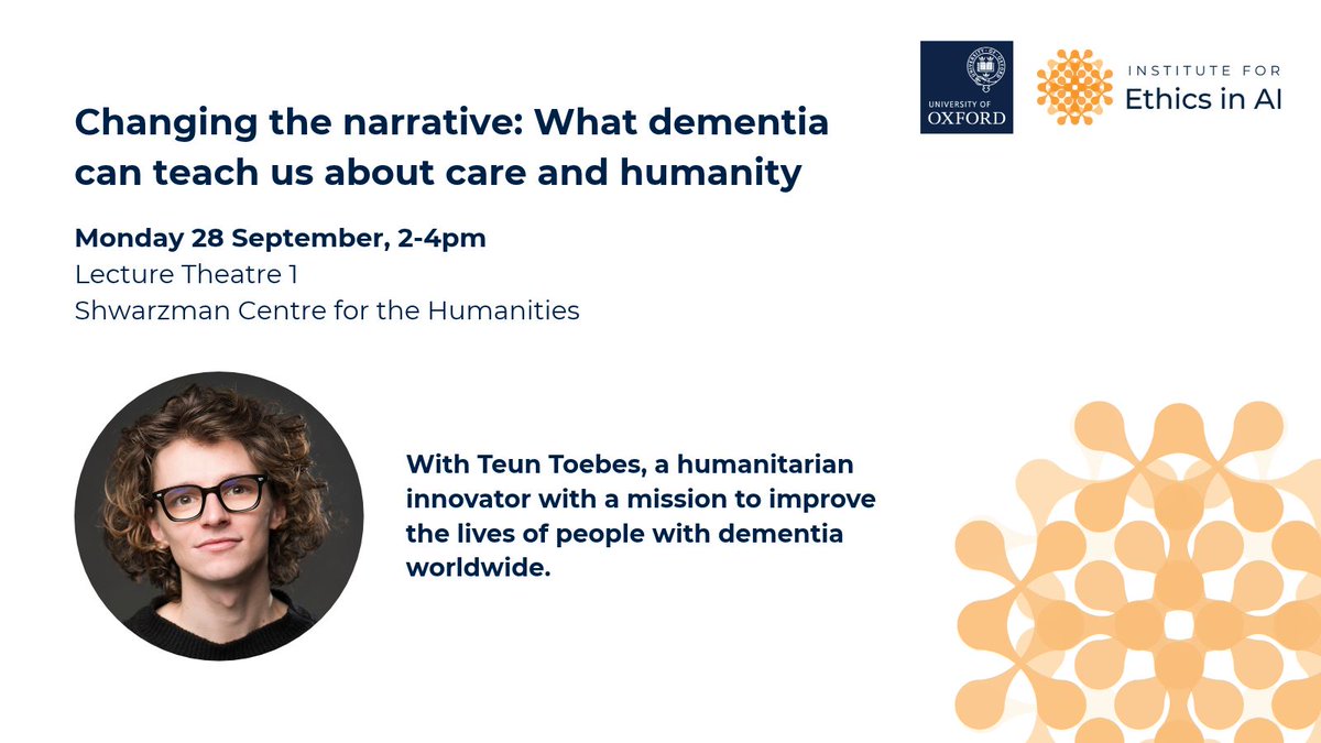 EthicsInAI's tweet photo. 📣 Join us on Monday as we welcome international care innovator @TeunToebes for a lecture challenging how we think about dementia, followed by a fireside chat exploring the role AI could play in the future of care.

🔗 Register now: https://t.co/2ARkb6uG4n https://t.co/j11YC4Ias2