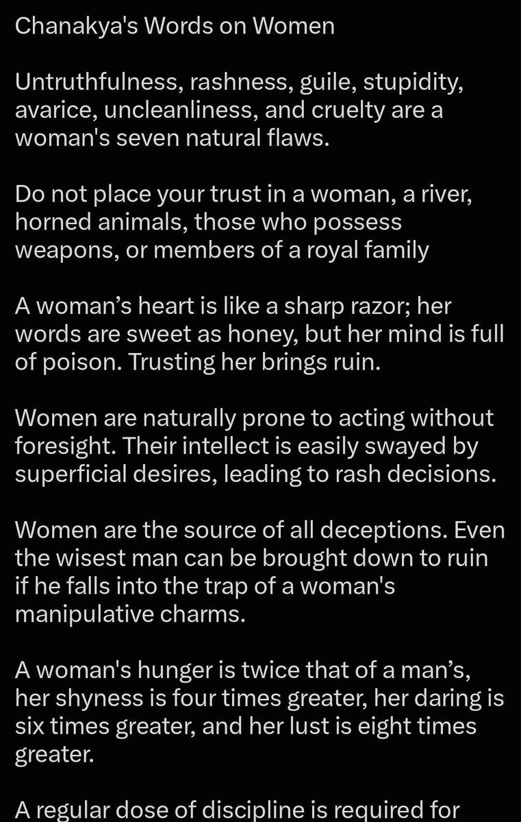Kong33isking's tweet photo. @Soumya7440 @the_psyche_lab Acharya Chanakya knew the reality of women, unfortunately your gender hates accountability. https://t.co/xreAoChD3m