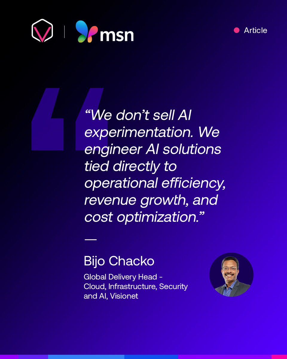 Visionet's tweet photo. What if managed services didn’t have to scale with headcount?

Bijo Chacko explores how AI agents are reshaping managed services into a smarter, more scalable model.

Read what’s next: https://t.co/SfT31ZRMww

#ManagedServices #AIAgents #EnterpriseAI #Visionet https://t.co/m7LX09Atr9
