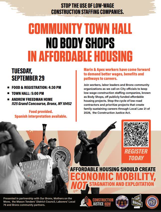 local79nyc's tweet photo. Join Local 79 for a community town hall against body shops in affordable housing Tuesday, September 29 at 5pm at the Andrew Freedman Home on 1125 Grand Concourse, Bronx NY 10452 https://t.co/LvEfqDmeAa