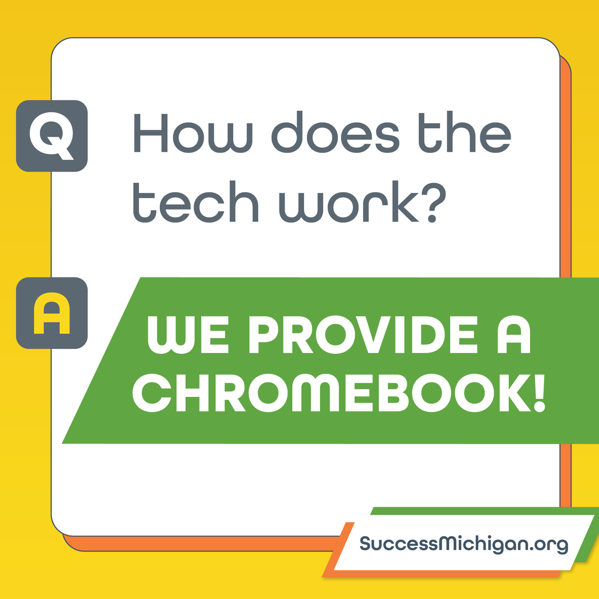 SuccessMichigan's tweet photo. We provide a Chromebook that you can log into. Students will receive their own secure login after they are enrolled. If something goes wrong, tech support is available for help! https://t.co/krAXLVZRHD